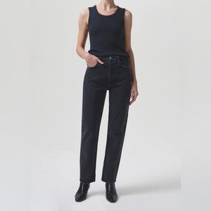 Agolde 90’s Pinch Waist High Rise Straight Leg Jeans in Black Tea